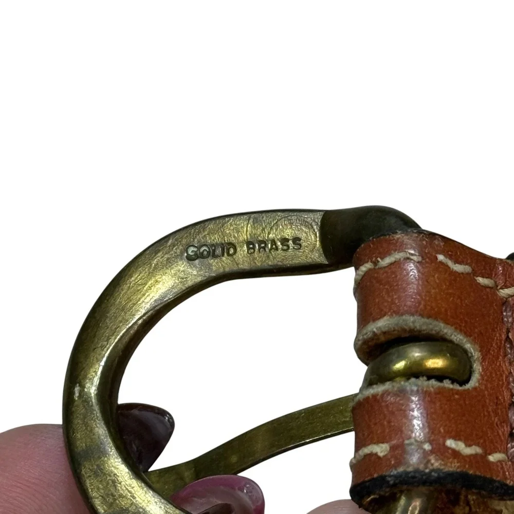 VTG Club Room Canvas Leather Belt Mens 38 Green Brass Preppy England USA‎